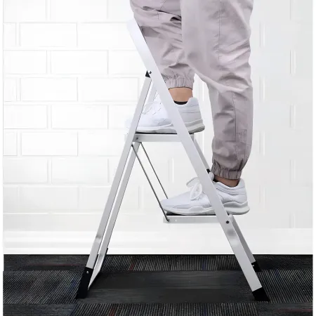Sgabello Scaletta Pieghevole Acciaio 2 Gradini 47 cm Antiscivolo Nero