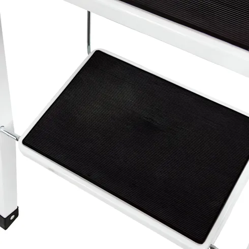 Sgabello Scaletta Pieghevole Acciaio 2 Gradini 47 cm Antiscivolo Nero