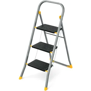 Sgabello Scaletta Pieghevole Alluminio 3 Gradini Antiscivolo Nero 150 kg