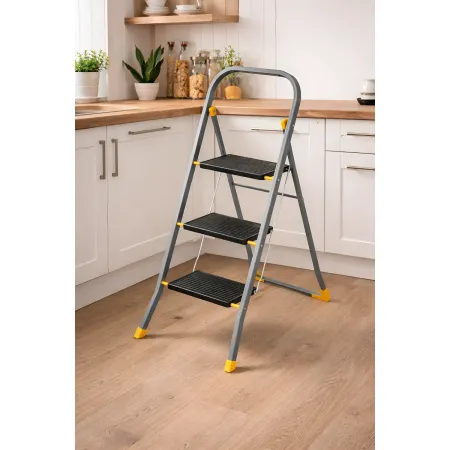 Sgabello Scaletta Pieghevole Alluminio 3 Gradini Antiscivolo Nero 150 kg