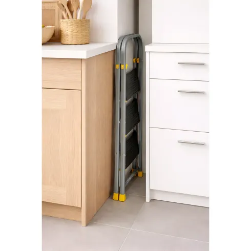 Sgabello Scaletta Pieghevole Alluminio 3 Gradini Antiscivolo Nero 150 kg