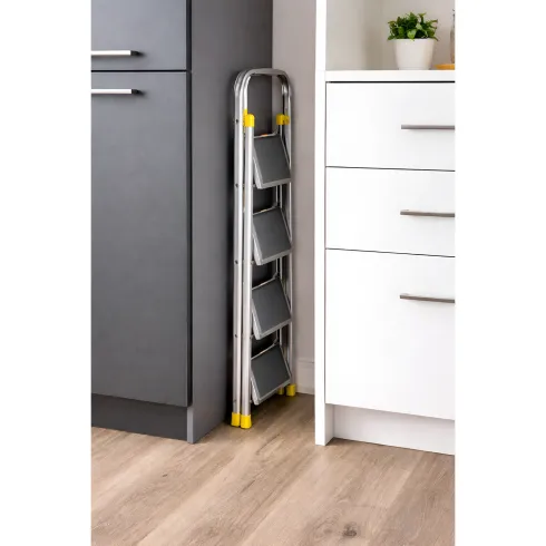 Sgabello Scaletta Pieghevole Alluminio 4 Gradini Antiscivolo Nero 150 kg