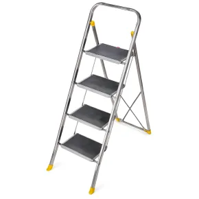 Sgabello Scaletta Pieghevole Alluminio 4 Gradini Antiscivolo Nero 150 kg