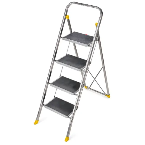 Sgabello Scaletta Pieghevole Alluminio 4 Gradini Antiscivolo Nero 150 kg