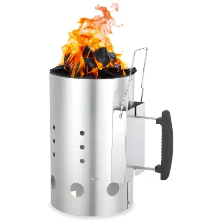 Ciminiera per Barbecue 19,5x19,5x30,5H cm Metallo Zincato Manico in PP