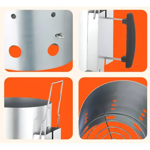 Ciminiera per Barbecue 19,5x19,5x30,5H cm Metallo Zincato Manico in PP
