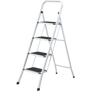 Sgabello Scaletta Pieghevole Acciaio 4 Gradini Antiscivolo Nero 150 kg
