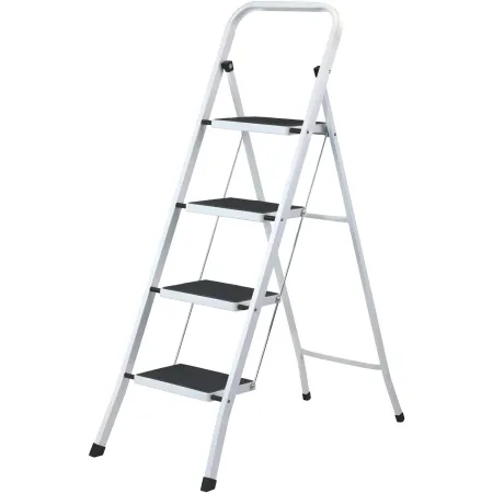 Sgabello Scaletta Pieghevole Acciaio 4 Gradini Antiscivolo Nero 150 kg