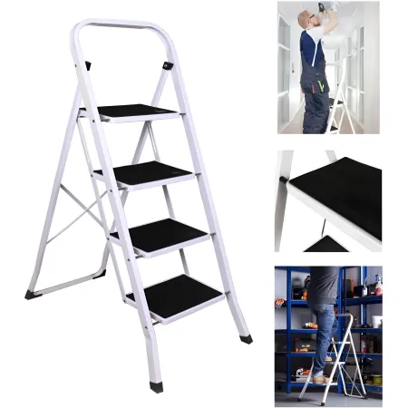 Sgabello Scaletta Pieghevole Acciaio 4 Gradini Antiscivolo Nero 150 kg