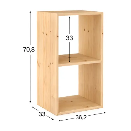 Scaffale Libreria Cubo 2 Piani Componibile in Legno Pino 36x33x71 cm