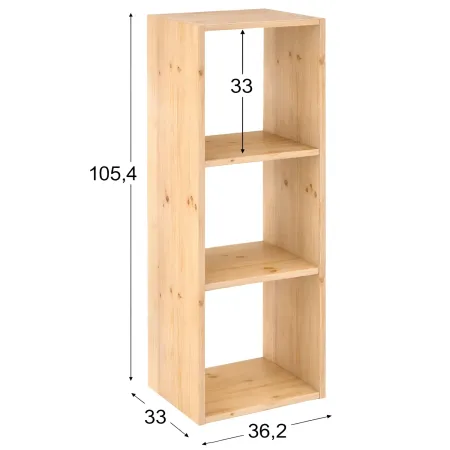 Scaffale Libreria Cubo 3 Piani Componibile in Legno Pino 36x33x107 cm