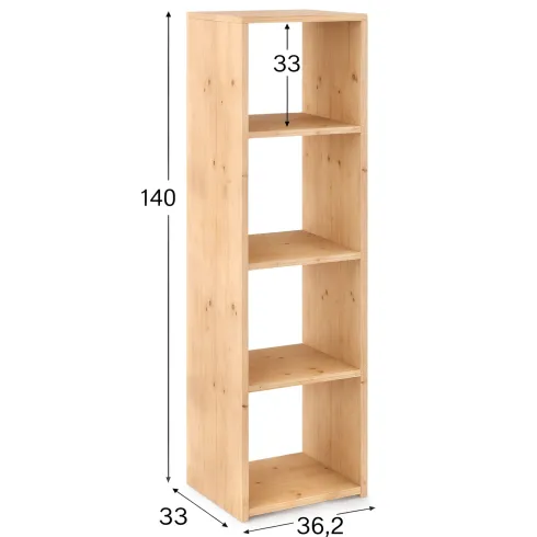 Scaffale Libreria Cubo 4 Piani Componibile in Legno Pino 33x36x140 cm