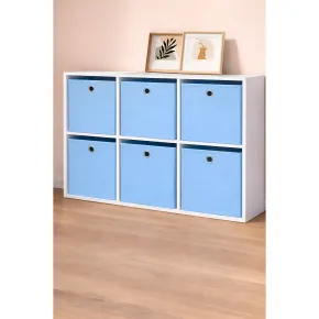 Cubo Portaoggetti Pieghevole 27x27x28 cm Salvaspazio Tessuto Azzurro 2