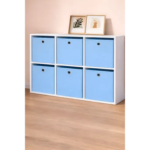 Cubo Portaoggetti Pieghevole 27x27x28 cm Salvaspazio Tessuto Azzurro
