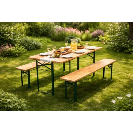 Set Birreria Tavolo 70x220 da Esterno in Legno con 2 Panche Pieghevole