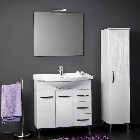 Colonna Bagno 160 cm 1 Anta 4 Ripiani MDF Finitura Bianco Portuna