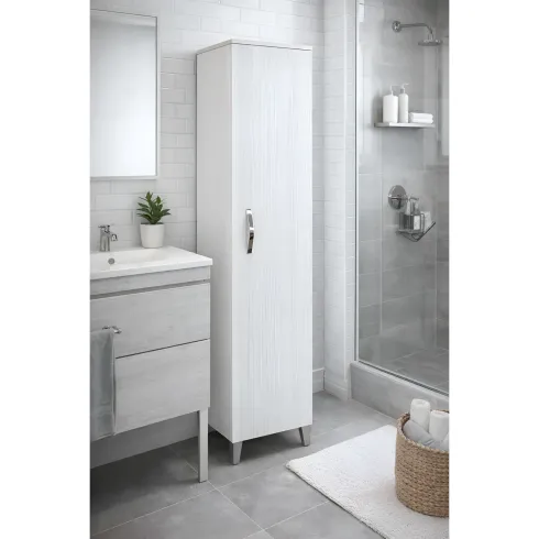 Colonna Bagno 160 cm 1 Anta 4 Ripiani MDF Finitura Bianco Portuna