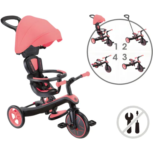 Triciclo Evolutivo 4 in 1 Maniglia Regolabile Balance Bike Rosa Corallo