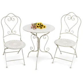 Set Tavolo Tondo 62x73 cm 2 Sedie in Metallo Bianco Antico da Esterno