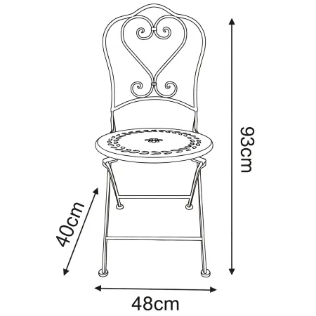 Set Tavolo Tondo 62x73 cm 2 Sedie in Metallo Bianco Antico da Esterno