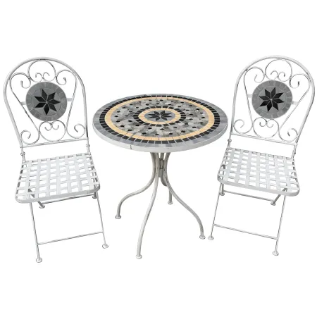Set Tavolo 60x72 cm 2 Sedie Metallo Bianco Antico Mosaico da Esterno