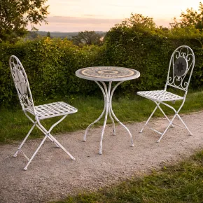 Set Tavolo 60x72 cm 2 Sedie Metallo Bianco Antico Mosaico da Esterno 2