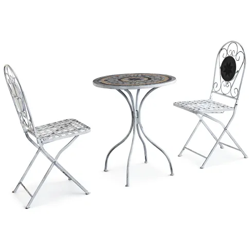 Set Tavolo 60x72 cm 2 Sedie Metallo Bianco Antico Mosaico da Esterno
