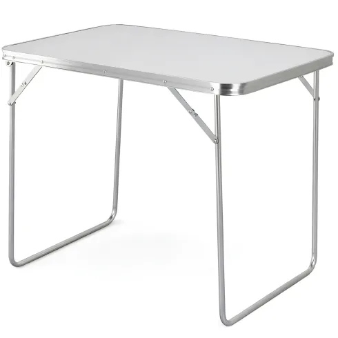Tavolino Pieghevole 80x60 cm in Acciaio Piano Bianco MDF da Esterno