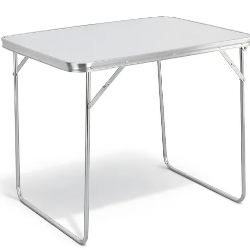 Tavolino Pieghevole 80x60 cm in Acciaio Piano Bianco MDF da Esterno