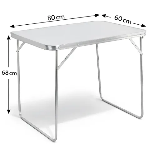 Tavolino Pieghevole 80x60 cm in Acciaio Piano Bianco MDF da Esterno