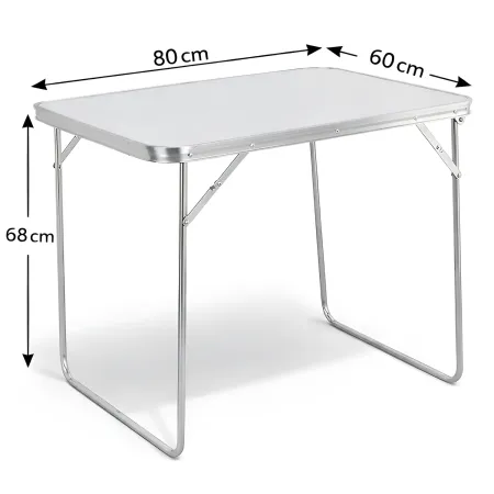 Tavolino Pieghevole 80x60 cm in Acciaio Piano Bianco MDF da Esterno