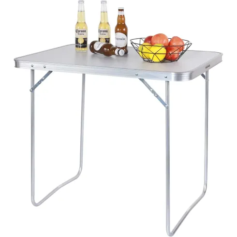 Tavolino Pieghevole 80x60 cm in Acciaio Piano Bianco MDF da Esterno