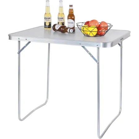 Tavolino Pieghevole 80x60 cm in Acciaio Piano Bianco MDF da Esterno