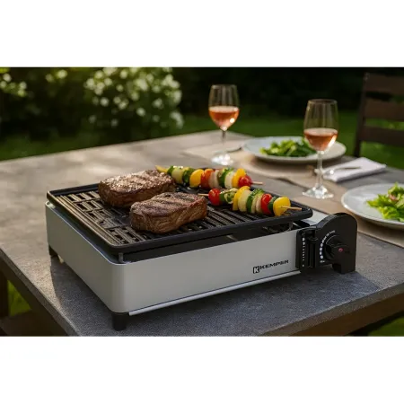 Barbecue a Gas Portatile Kemper Piastra con Griglia in Alluminio 27x34