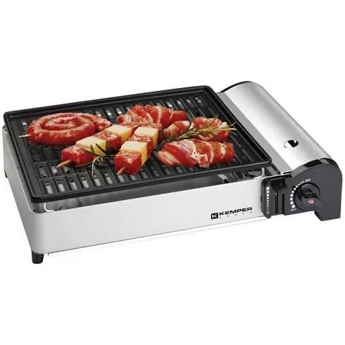 Barbecue a Gas Portatile Kemper Piastra con Griglia in Alluminio 27x34