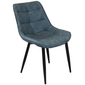 Sedia Imbottita Sala da Pranzo Seduta Ecopelle Blu Moderna Gambe Nere