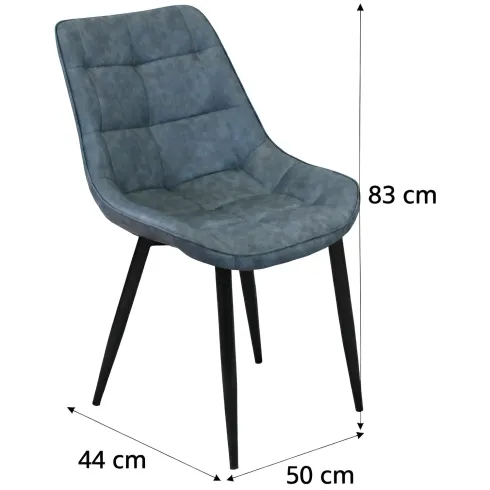 Sedia Imbottita Sala da Pranzo Seduta Ecopelle Blu Moderna Gambe Nere