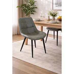 Sedia Imbottita Sala da Pranzo in Ecopelle Grigio Moderna Gambe Nere 2
