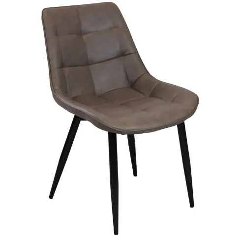 Sedia Imbottita Sala da Pranzo in Ecopelle Marrone Moderna Gambe Nere