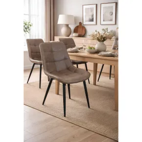 Sedia Imbottita Sala da Pranzo in Ecopelle Marrone Moderna Gambe Nere 2