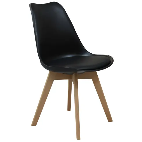 Sedia da Pranzo Moderna Gambe Legno Faccio Seduta Poliuretano Nero