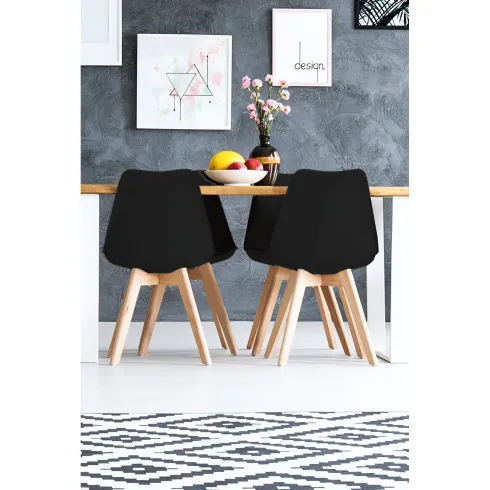 Sedia da Pranzo Moderna Gambe Legno Faccio Seduta Poliuretano Nero