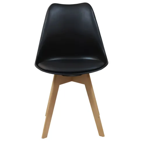 Sedia da Pranzo Moderna Gambe Legno Faccio Seduta Poliuretano Nero