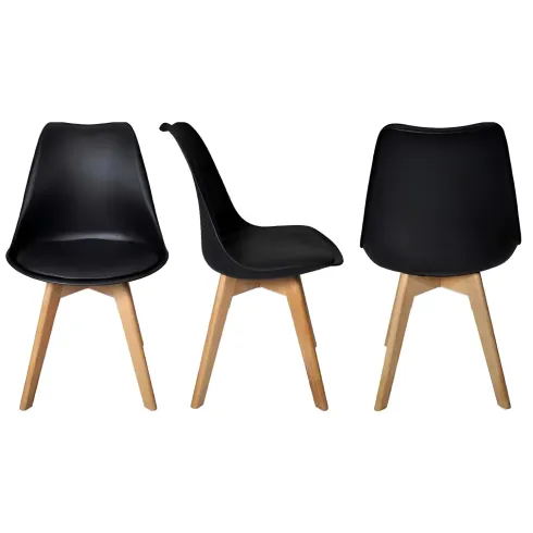 Sedia da Pranzo Moderna Gambe Legno Faccio Seduta Poliuretano Nero