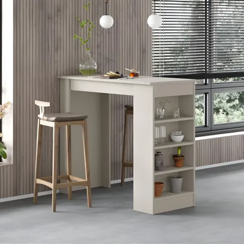 Penisola Cucina Alta 117x54 cm Tavolo Snack Beige Ripiani Salvaspazio