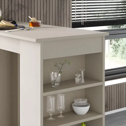 Penisola Cucina Alta 117x54 cm Tavolo Snack Beige Ripiani Salvaspazio