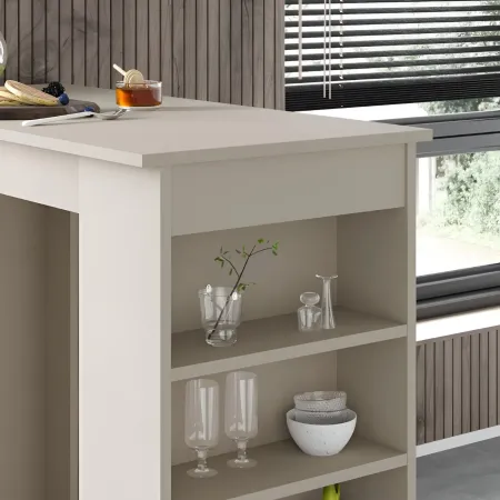 Penisola Cucina Alta 117x54 cm Tavolo Snack Beige Ripiani Salvaspazio