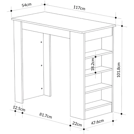 Penisola Cucina Alta 117x54 Tavolo Snack Antracite Ripiani Salvaspazio