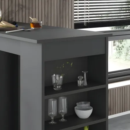Penisola Cucina Alta 117x54 Tavolo Snack Antracite Ripiani Salvaspazio