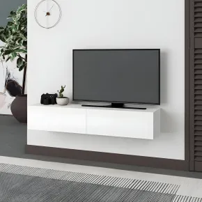 Mobile Porta TV Sospeso Bianco con Ante a Ribalta Moderno Salvaspazio